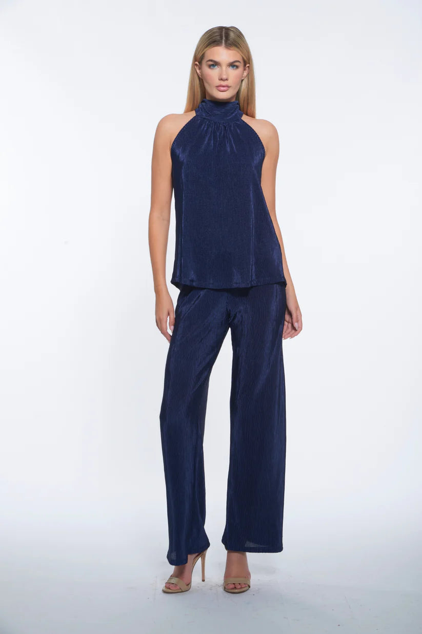 Vicky Pant - Navy Plisse