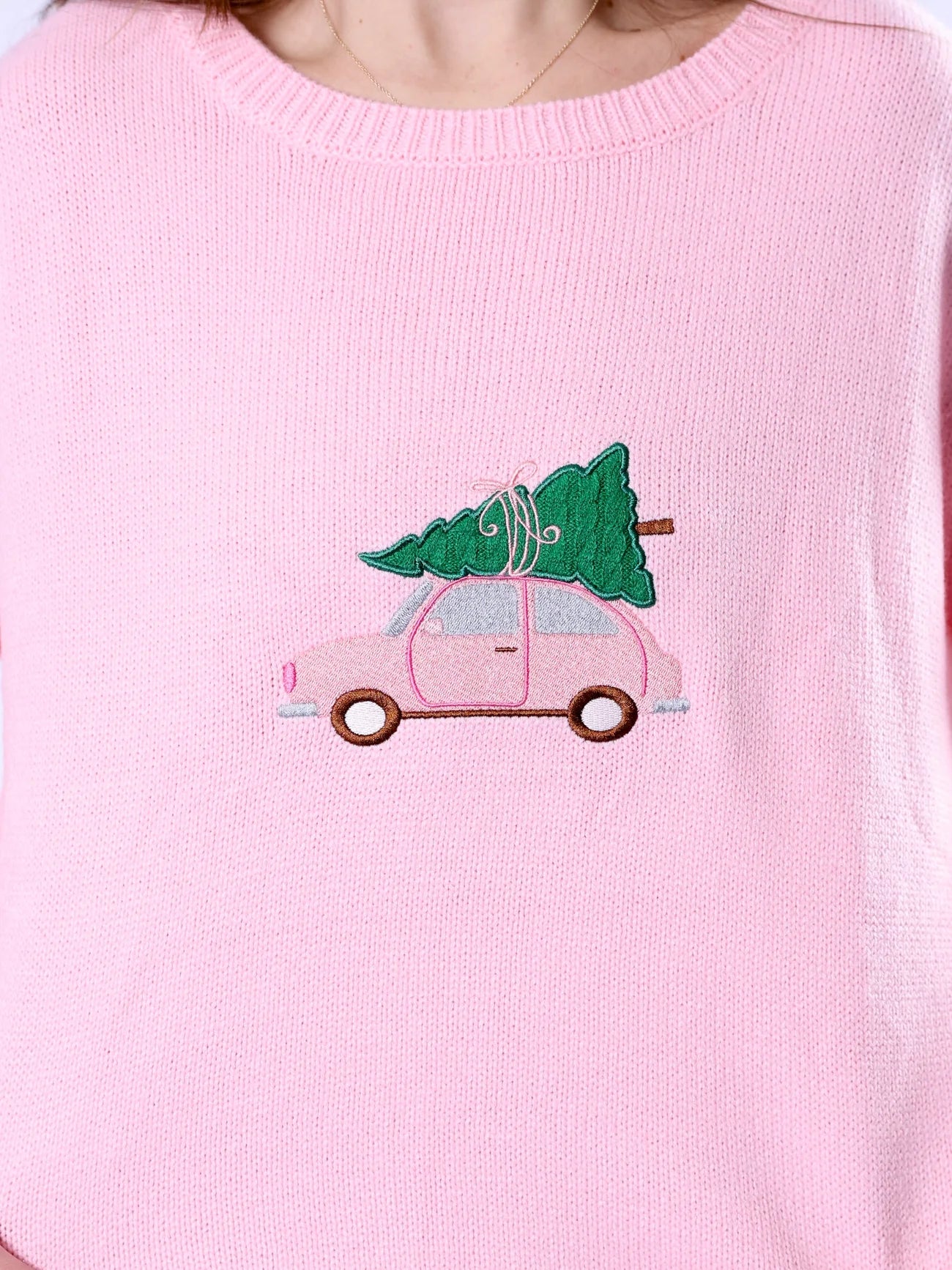 Pippa Pink Christmas Sweater – Cute Holiday Buggy with Tree Design