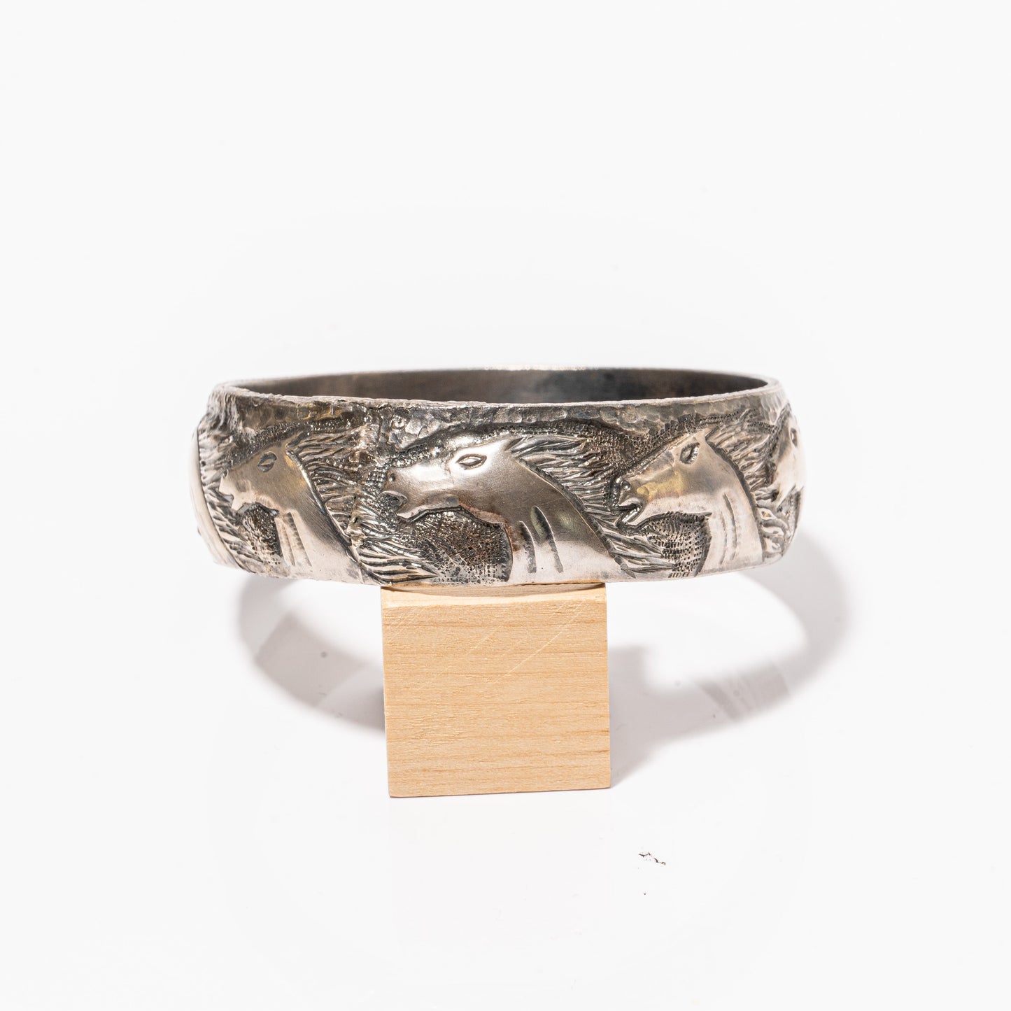 Hand Carved Sterling Silver Horse Head Bangle