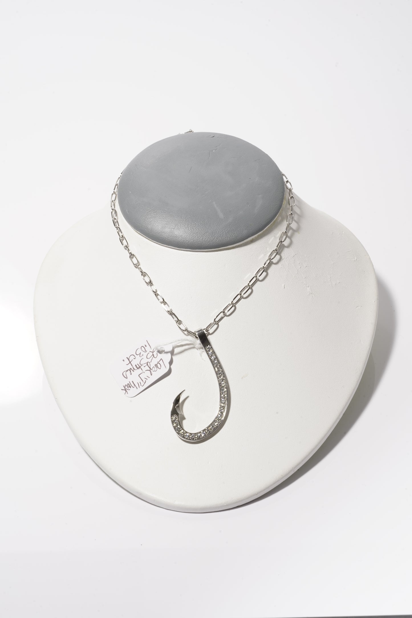 Large “J” Hook Pendant | White Gold
