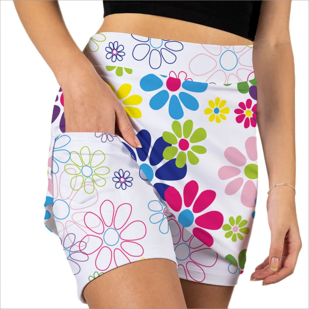 Night Daisies White Skort