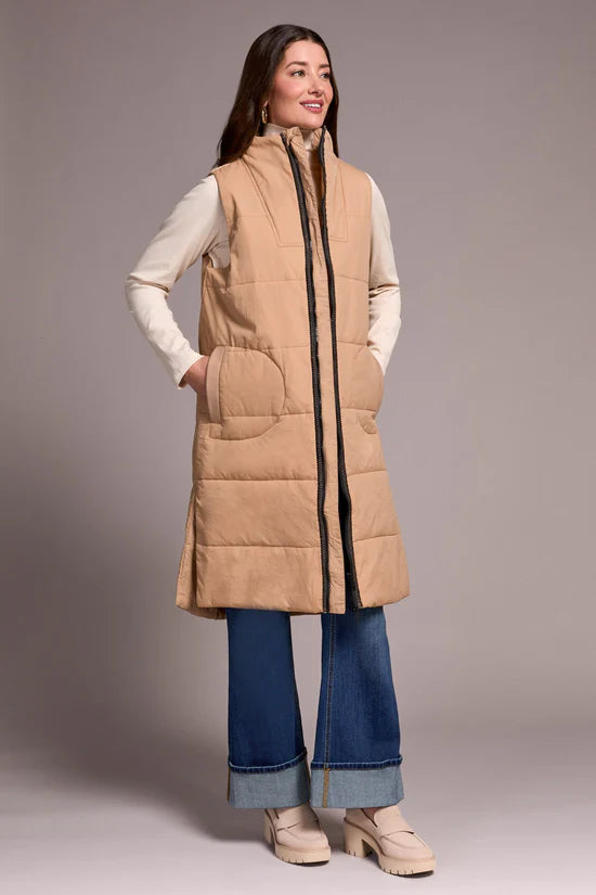 Long Zip-Front Quilted Vest