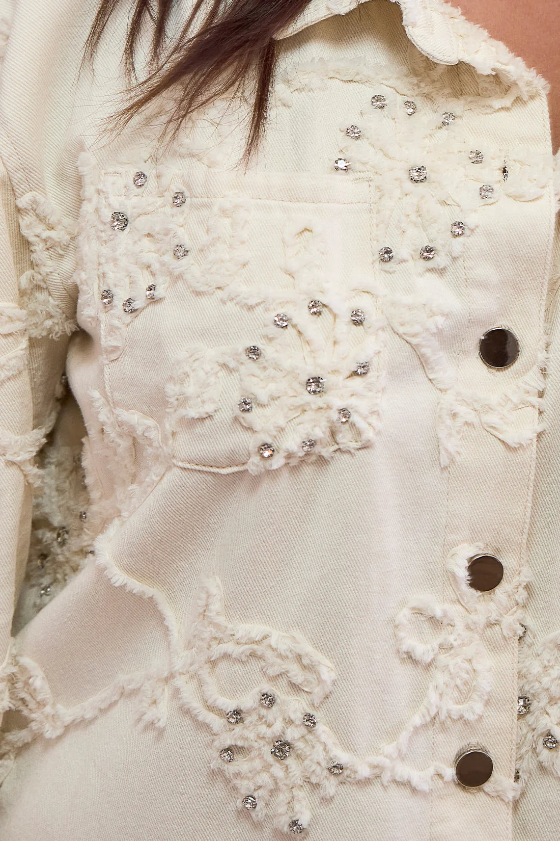 Twill Rhinestone Applique Collared Shacket