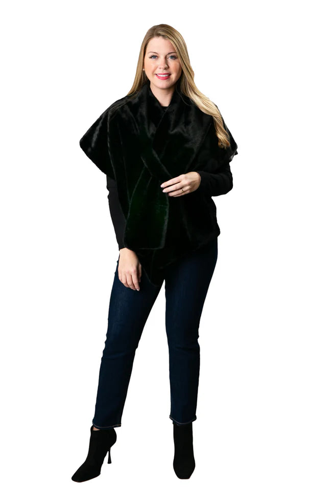 Katie Faux Fur Wrap with Satin Lining & Keyhole Closure – Elegant Special Occasion Shawl