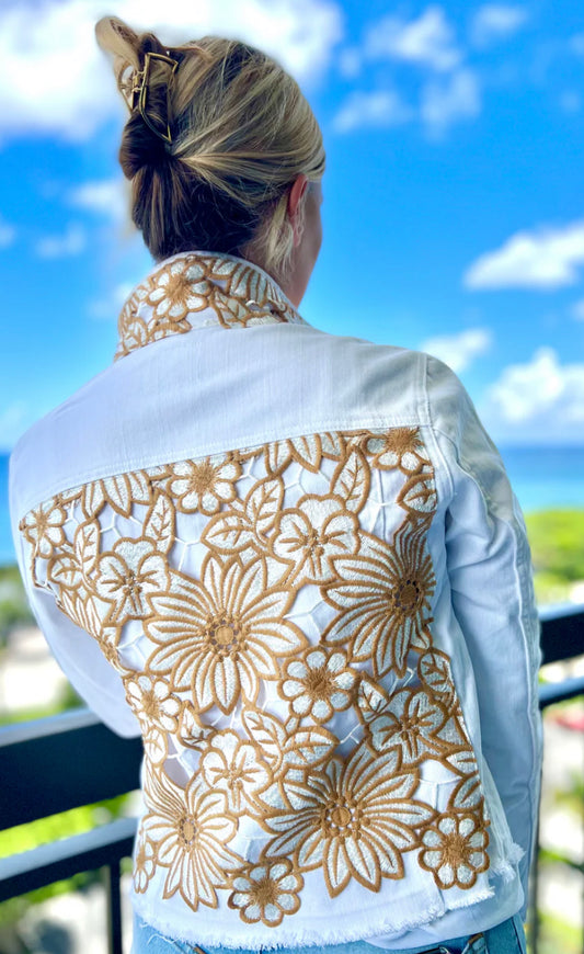 The White Denim Jacket / White Woven Design