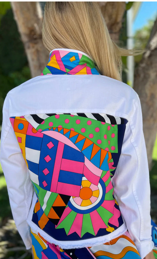 The White Denim Jacket / Blue Pucci