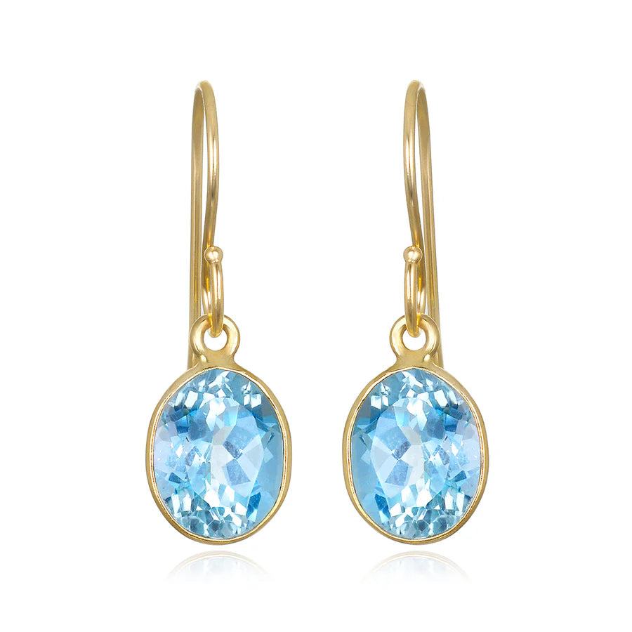 A photo of Bezeled Oval Gemdrop Earrings in Sky Blue Topaz.