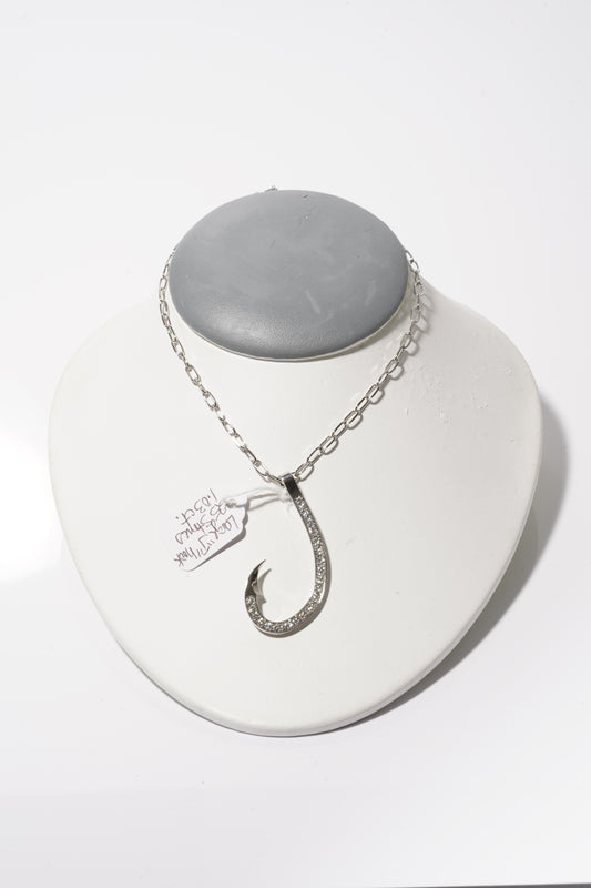 Large “J” Hook Pendant | White Gold