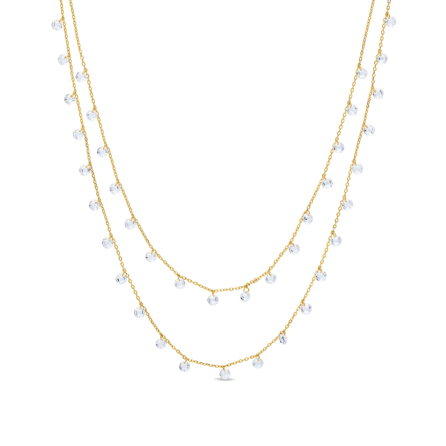 A photo of the Amelia Rose Gold Dangling Disc Layered Necklace. 