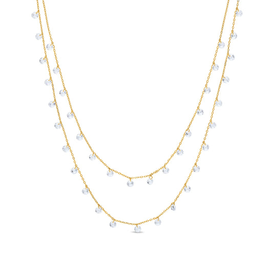 A photo of the Amelia Rose Gold Dangling Disc Layered Necklace. 