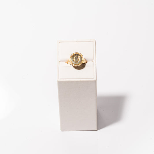 A photo of Graziella Horse Shoe Signet Ring in yellow gold.