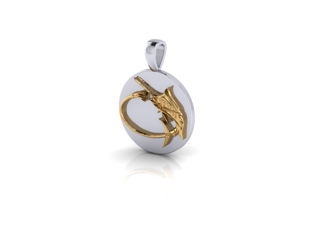 A photo of Pure Lure Double-Sided Pendant  of a Gold Marlin.