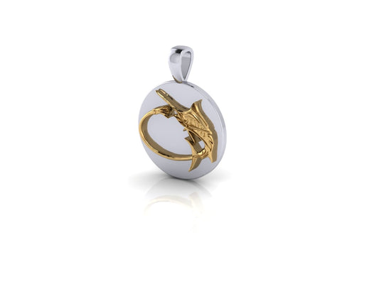 A photo of Pure Lure Double-Sided Pendant  of a Gold Marlin.