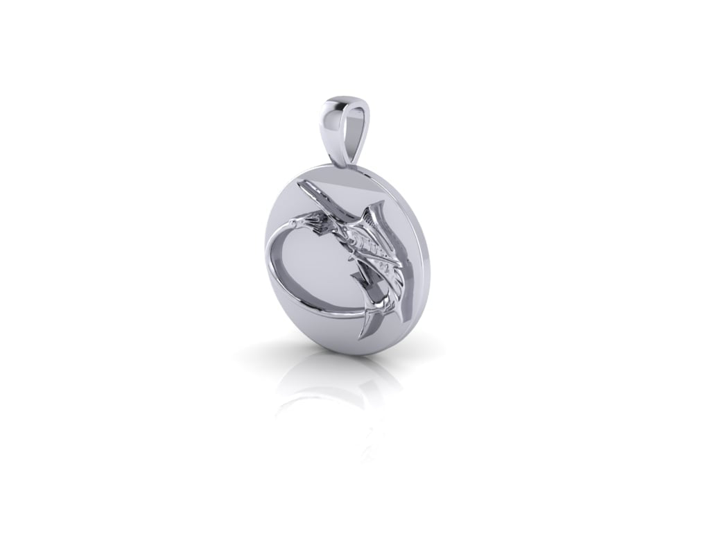 A photo of the Pure Lure Double-Sided Pendant with a Silver Marlin.