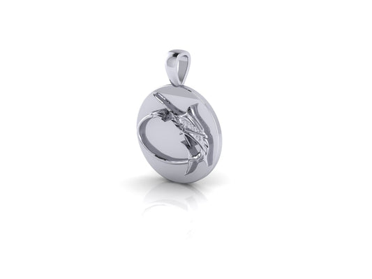 A photo of the Pure Lure Double-Sided Pendant with a Silver Marlin.