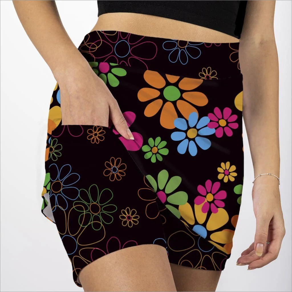 Night Daises Black Skort