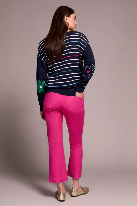 Daisy Flower Front Cotton V-Neck Sweater